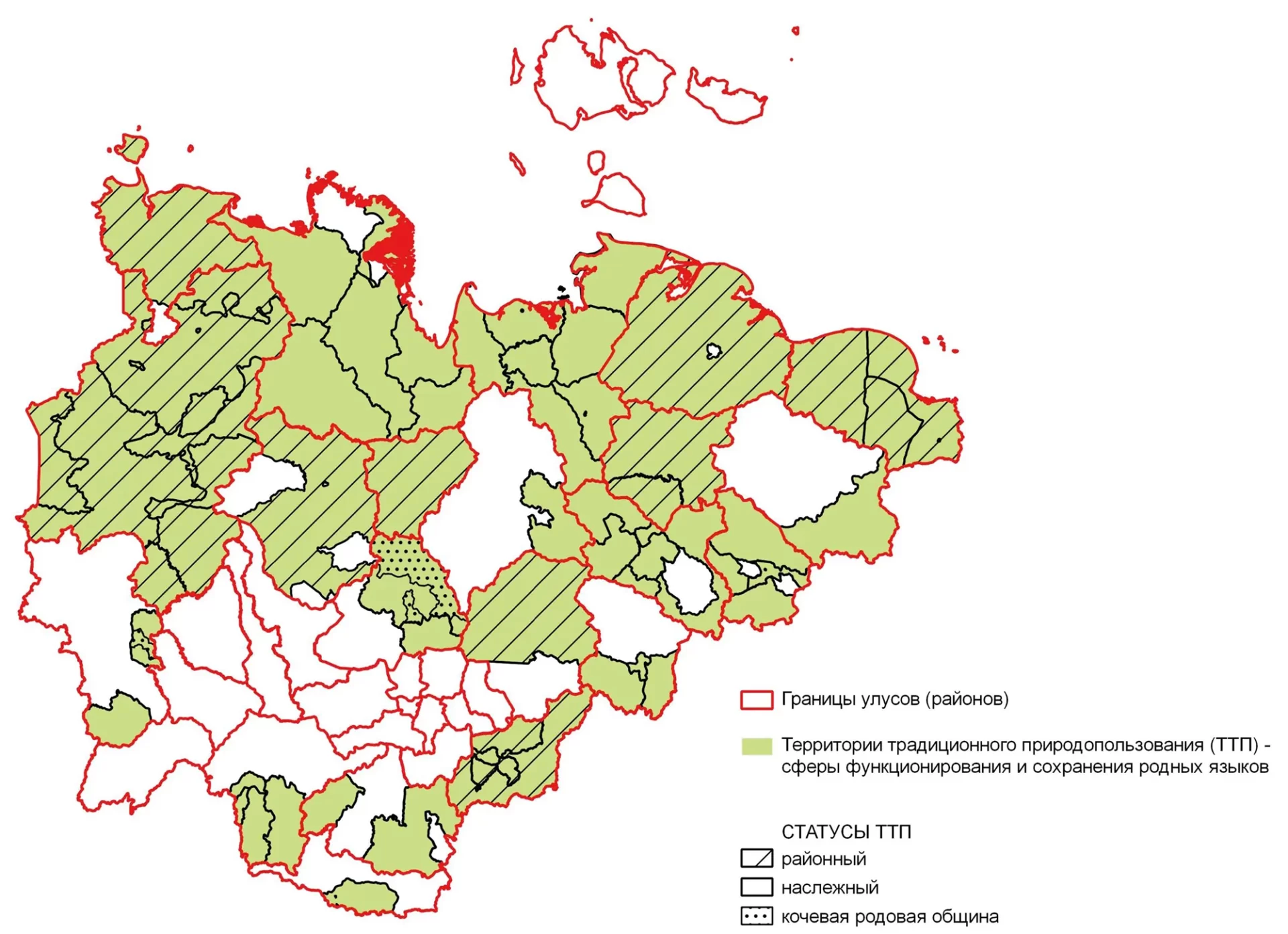 Карта Западной Сибири с обозначением традиционных территорий хантов, манси и ненцев